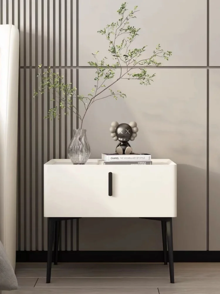 

Nordic Style Wooden Bedside Table Creative Solid Color Bedroom Nightstand Hotel Side Cabinet with Drawer Leather End Table