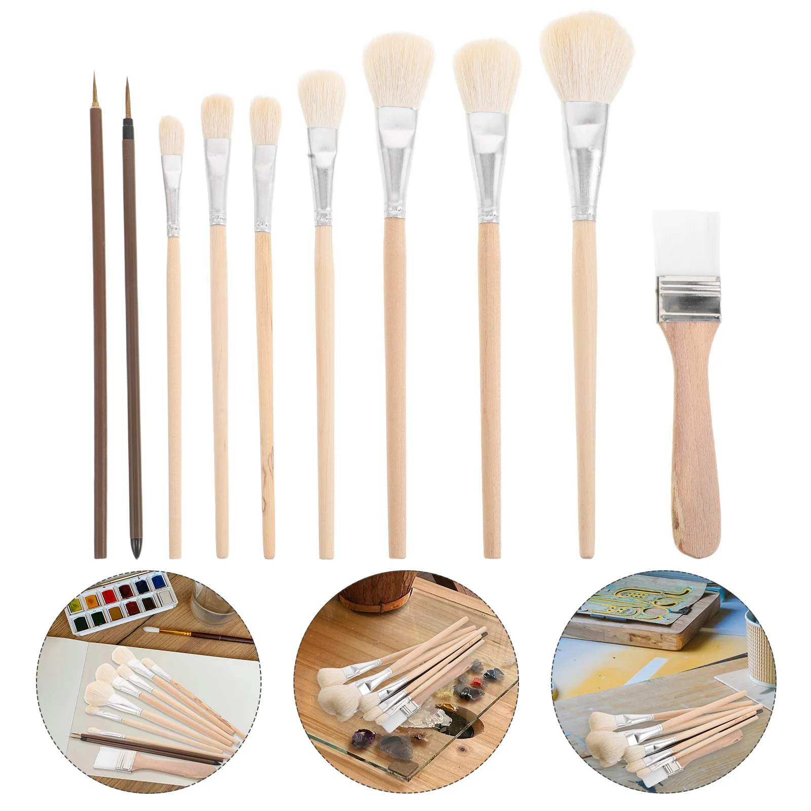 

Fine Detail Brush Set for Oil Painting Watercolor Art Pottery Coloring Soft Bristles Wool Painting Brushes for Artists
