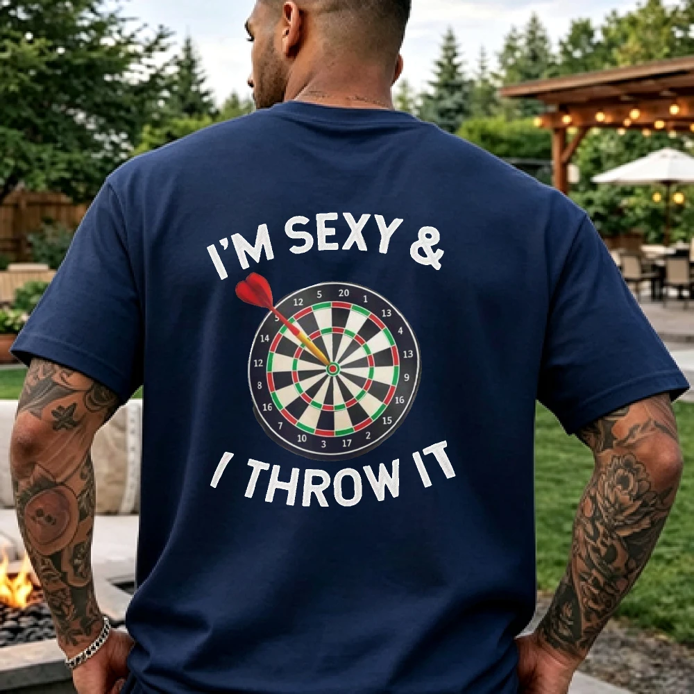 Funny Shirts I'm Sexy & I Throw It Dart Navy Cotton Tops, Ropa Hombre Camisetas Unisex Funny Sport Casual Street Tee