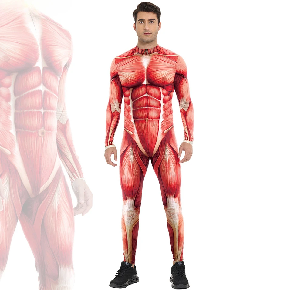 大人向けアニメ「進撃の巨人」人間の筋肉コスプレ衣装-男女兼用-3dプリントジャンプスーツ-ハロウィンパーティー-ロールプレイ衣装