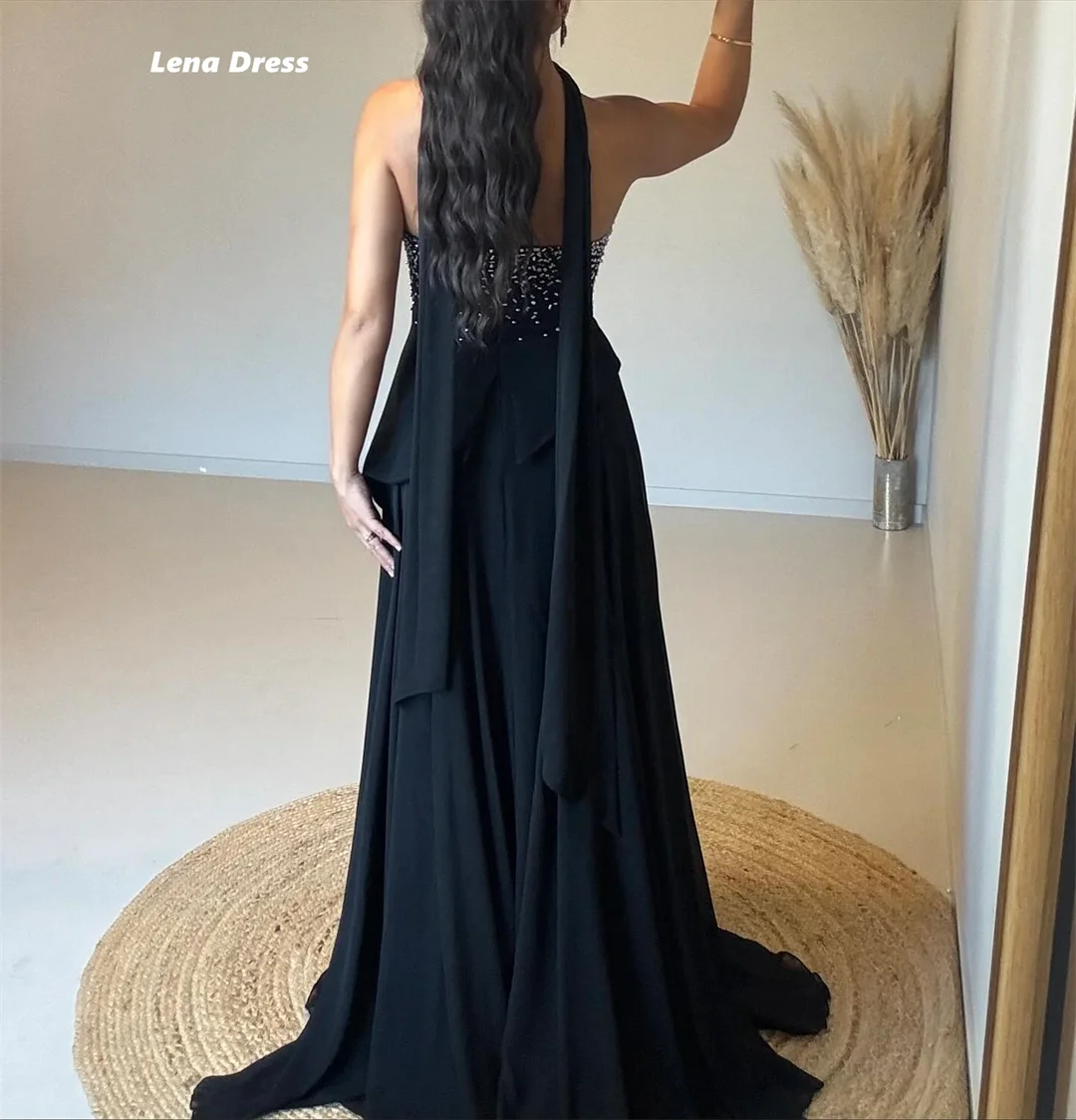 فساتين سهرة مخصصة من Lena فساتين حفلات أنيقة للنساء 2025 بدون أكمام لحفلات الزفاف خط أسود لامع أ