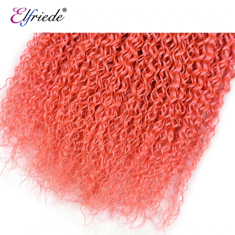 Fasci di capelli umani ricci crespi rosa Elfriede con chiusura capelli brasiliani colorati cuciti In trame 3 fasci con chiusura In pizzo 4x4