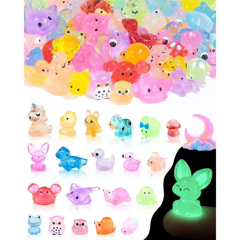 3 Packs 12 Pcs Glow In Dark Mini Animal Mystery Blind Bags, Luminous Tiny Resin Animal Charms, DIY Craft Mini Figurines for Slime, Resin Keychain, Dollhouse Micro Landscape Handmade Accessories
