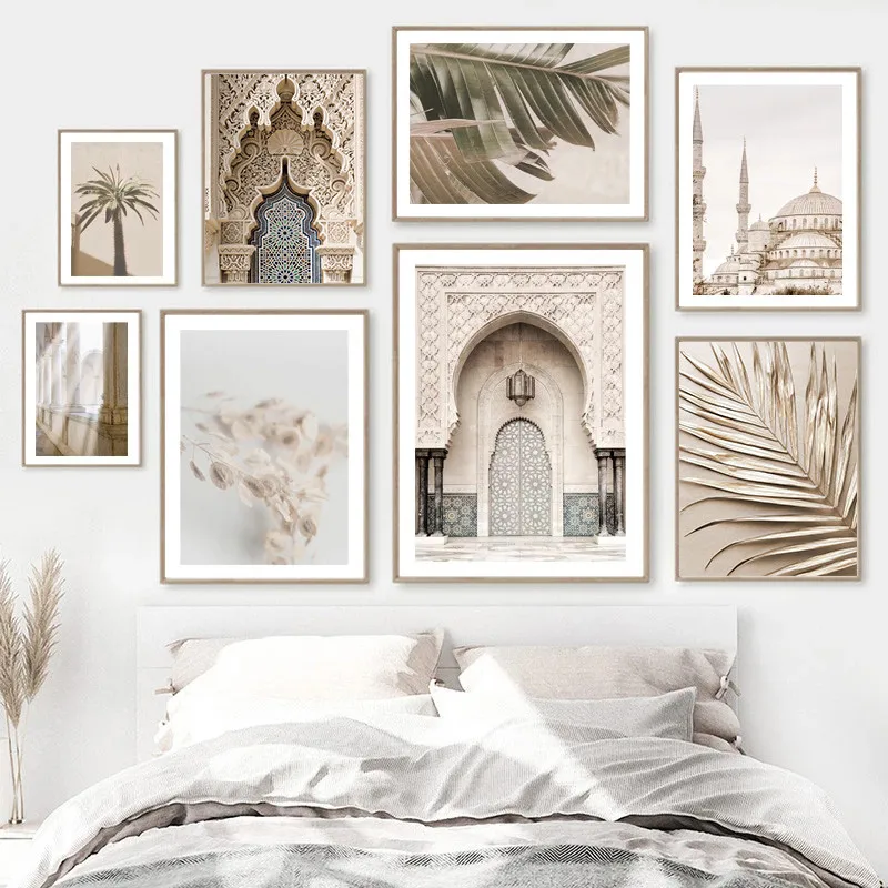 الحديثة المغربي باب مشهد صورة حائط لوح رسم الفن البيج الإسلام نمط المشارك والطباعة للمنزل غرفة المعيشة جدار ديكور #3