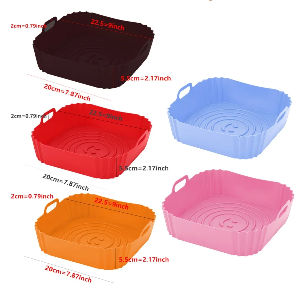 22cm Silicone Air Fryers Oven Baking Tray Pizza Fried Chicken Airfryer Silicone Basket Reusable Airfryer Pan Liner Accessories