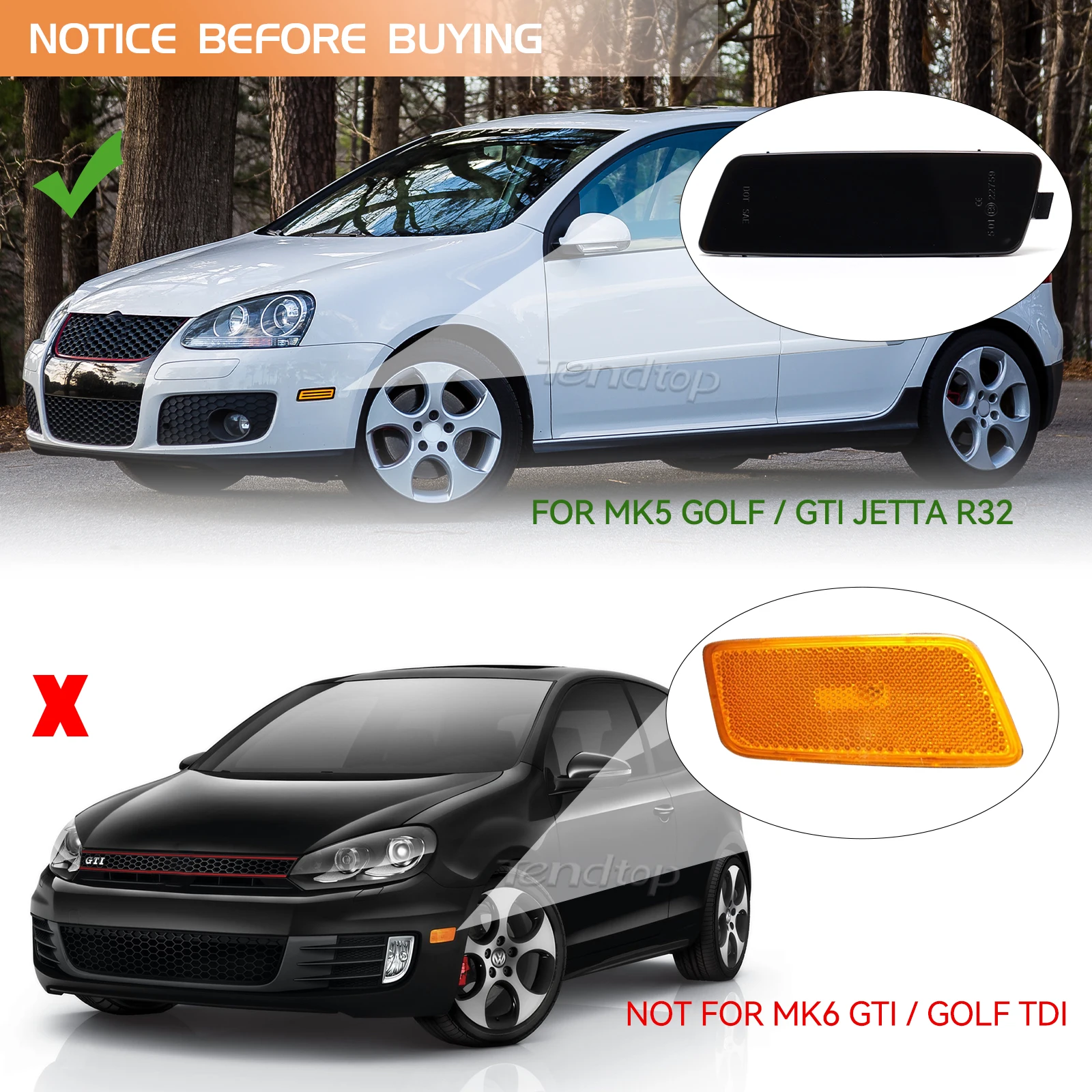 For Volkswagen 2006-2009 MK5 Golf/GTI Rabbit 2005-2010 Jetta  Sidemarker Lamp Side Marker Light Amber Yellow Signal view 6