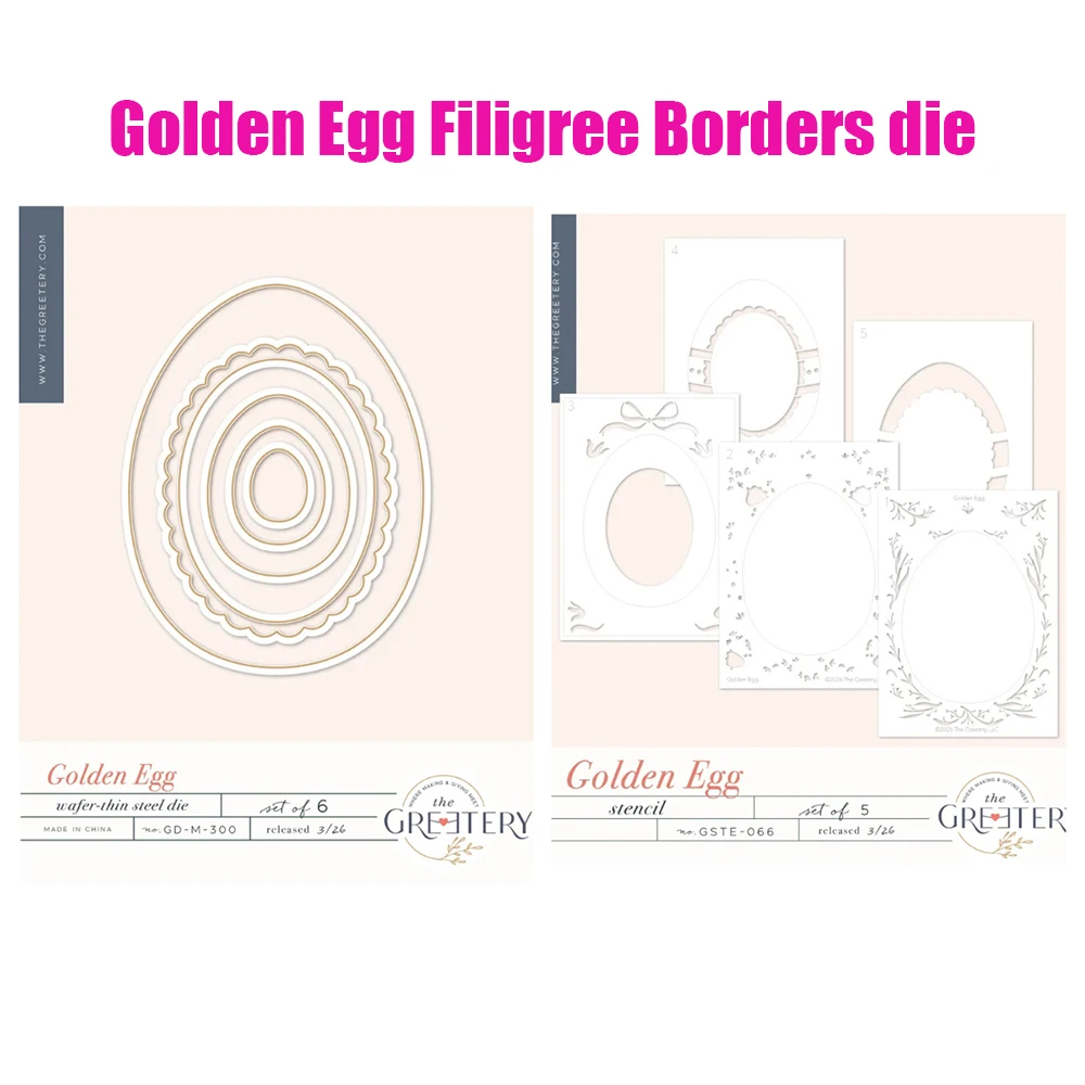 

New Greetery Golden Egg Filigree Borders Botanicals Cress Dies stamps for DIY Scrapbooking Holiday Greeting Card March 2026 New