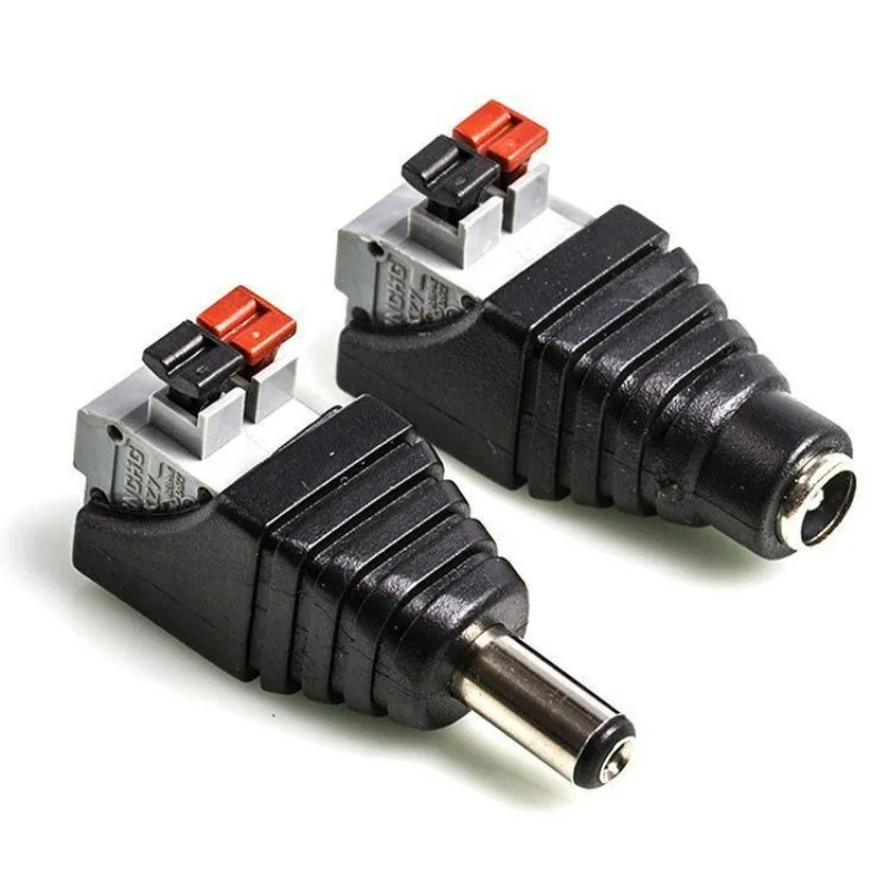 Male Female DC Power Jack Plug Adapter Barrel Connector for CCTV Security Camera Led Strip Solder-free Press-fit Connectors