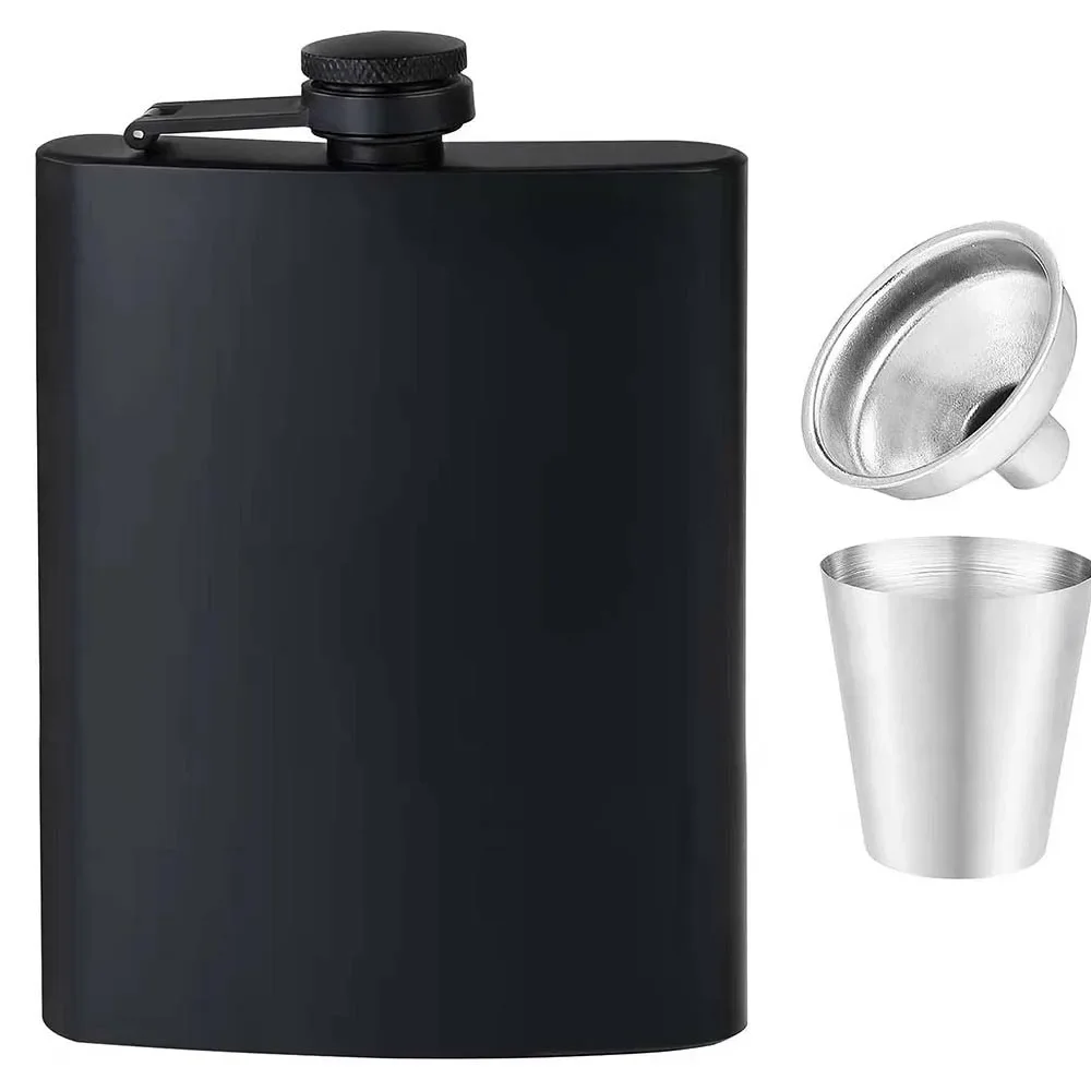 2-Pack Stainless Steel Hip Flasks – 8oz & 12oz Leakproof Matte Black Flasks with Funnel for Men & Women