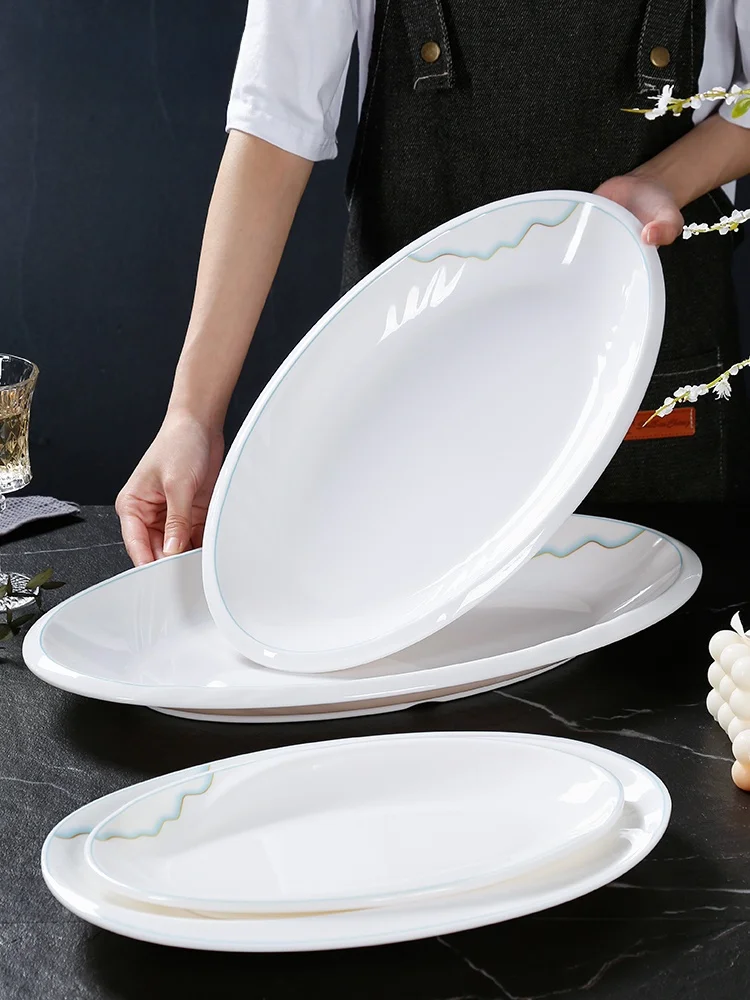 Large Oval Melamine Fish Plate Commercial Hotel Restaurant Special Dishware Ceramic Simulation round  Food Grade Safe