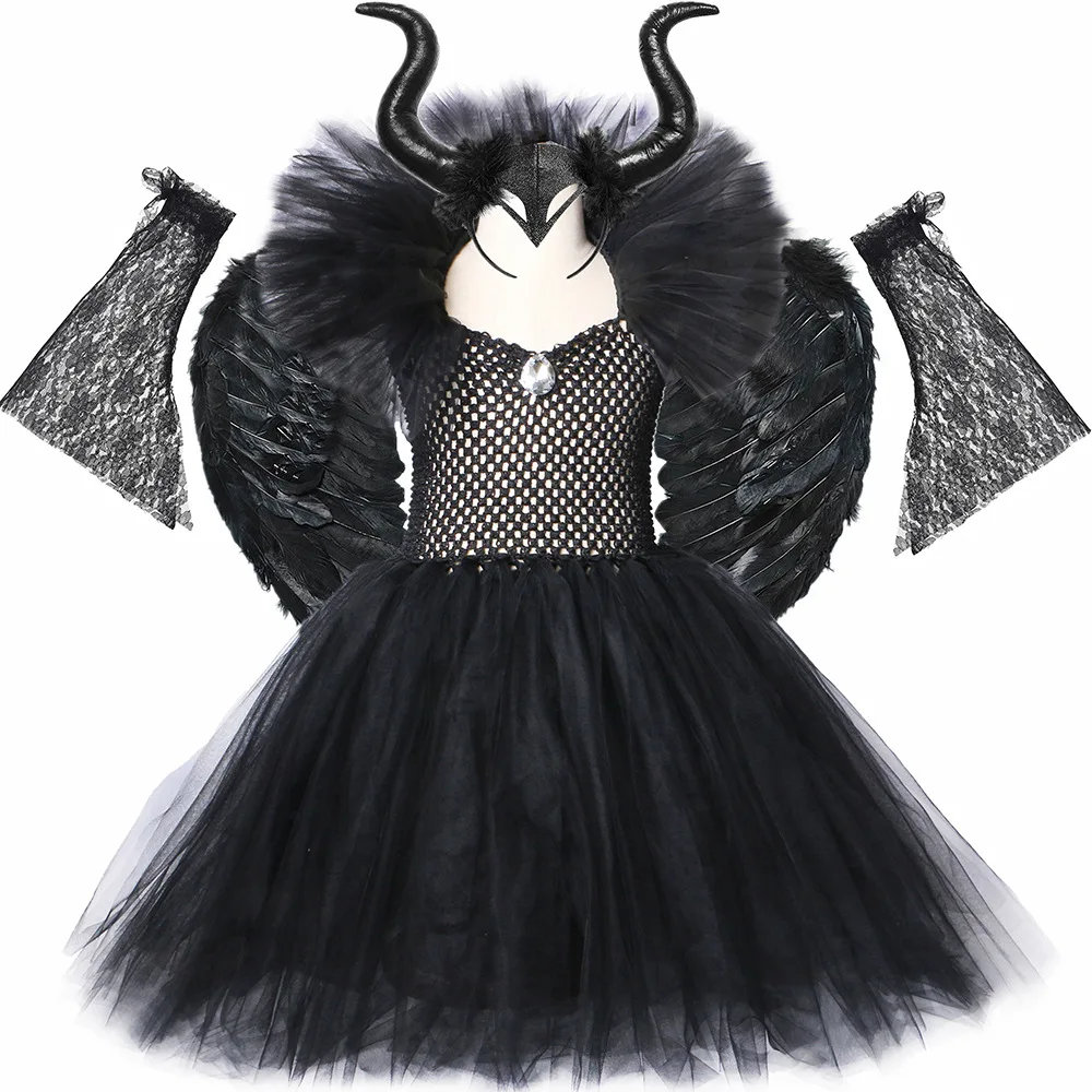 Halloween malefice traje para crianças carnaval festa roupas conjunto bruxa rainha má cosplay traje para meninas fantasia tule tutu vestido