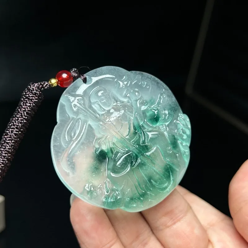 

High Ice Green Floating Flower Zao Wang Bodhisattva Pendant, Classic Jewelry