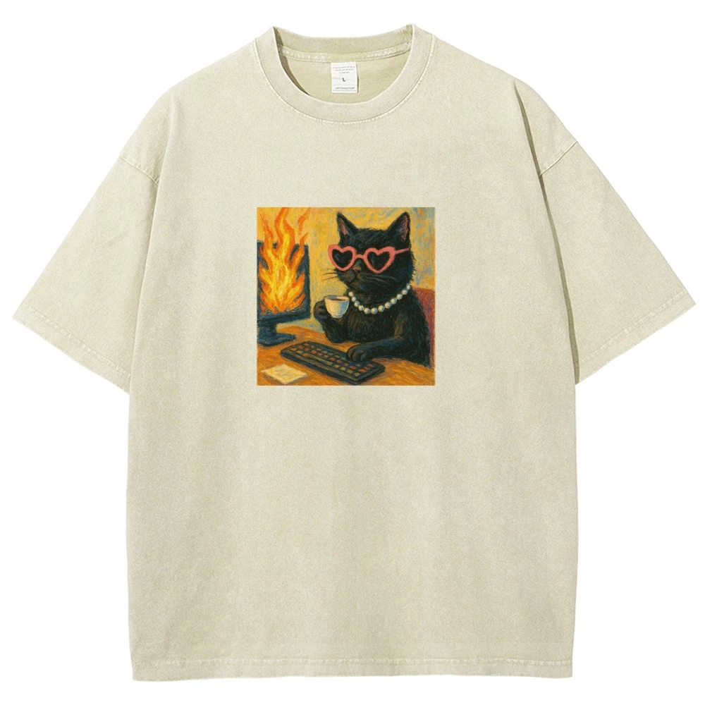 

Sun-Faded Retro Palette Tee - Customscool Y2K Washed Cotton, Cute Core Muted Artistic Unisex Essential