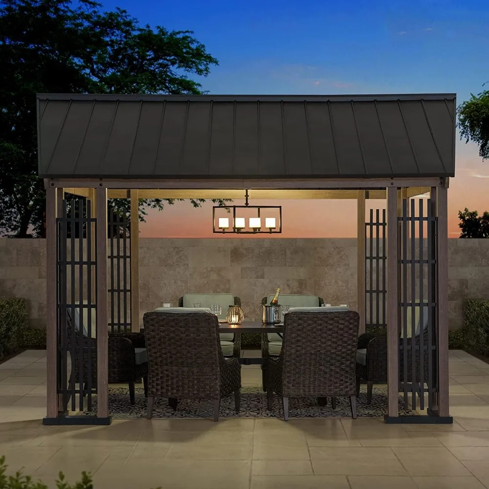 

11 x 13 ft. Hardtop Gazebo Outdoor Galvanized Steel Gazebo w/ Metal Gable Roof and Movable Ceiling Hook, Suitable for Patio