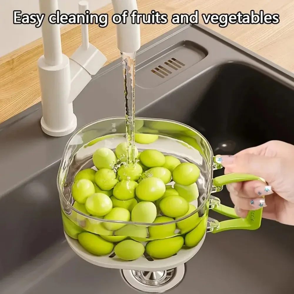 2-in-1 Double Layer Drain Basket Foldable Handle Fruit Drainer Food Strainer Thickened Plate Easy Clean Kitchen Accessory