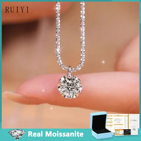 여성을위한 1-2ct 슈퍼 스파클링 Moissanite 다이아몬드 펜던트 목걸이 웨딩 파티 쥬얼리 S925 실버 콜리 플라워 체인 쥬얼리