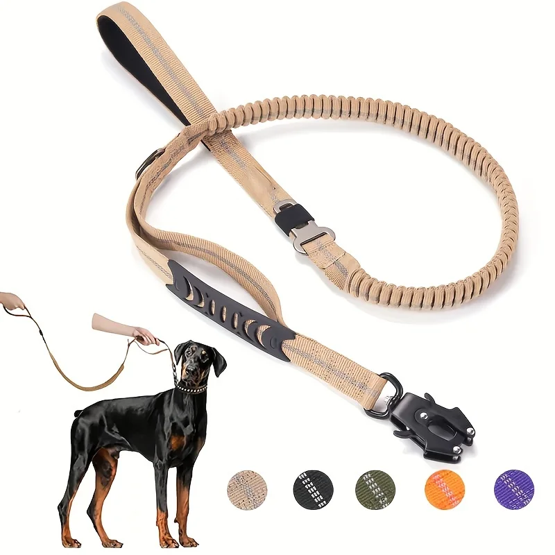 No Pull Tactical Dog Leash Heavy Duty Bungee Reflective Shock Quick Release Carabiner Car Seatbelt For Small Medium Large 