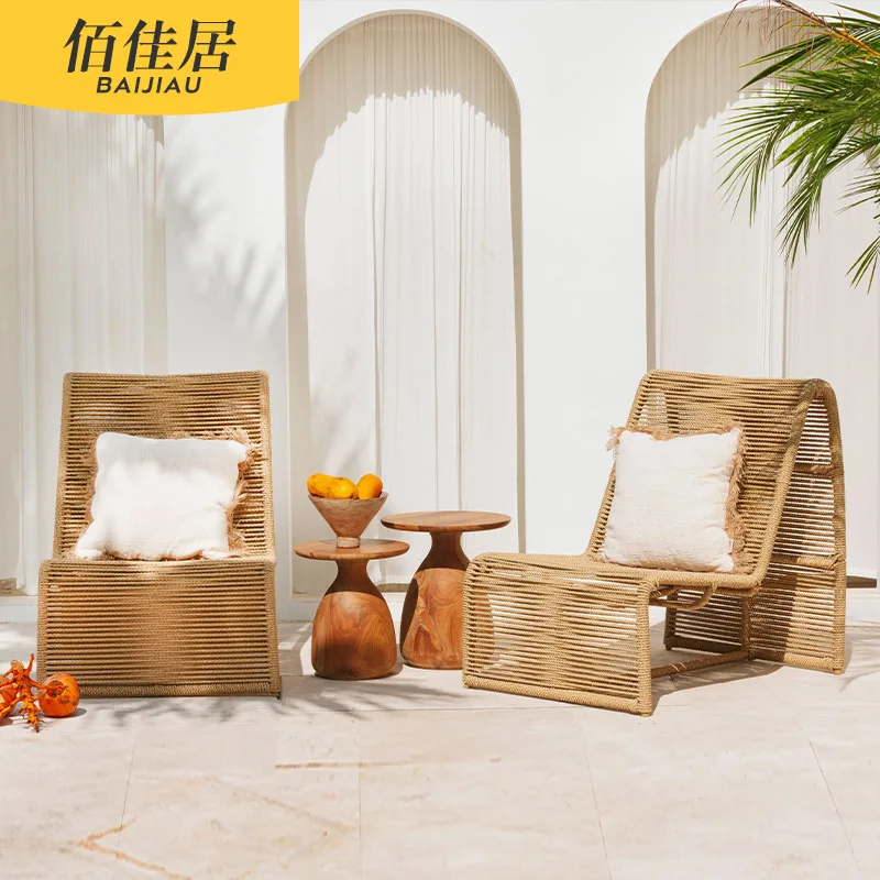 Rattan sofa chair outdoor waterproof and sunscreen courtyard garden large balcony