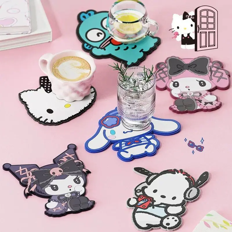

New Hello Kitty Coaster Cute Originality Ceramics Coaster Cartoon Heat Insulation Non-slip Mat Office Large Size Teacup Pad