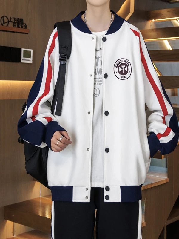 

Осень 2024, мужской повседневный бейсбольный джинт Faion, открытый кардиган, толстовка для студентов-подростков, смесь хлопка и полиэстера