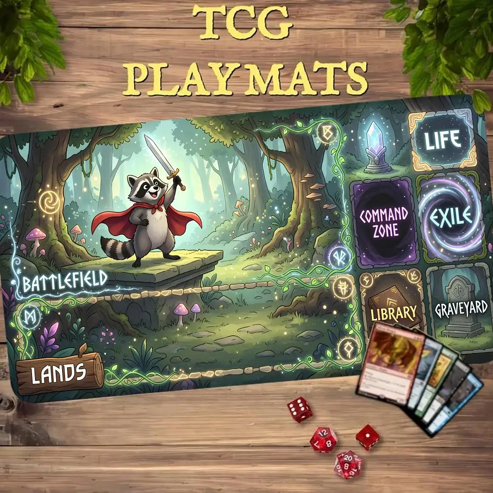 Magic Card Playmat MTG TCG Playmat Cute Cape Hero Raccoon Non-Slip Stitched Edge Gathering Gaming Mats Tapete Magic mat Card Pad
