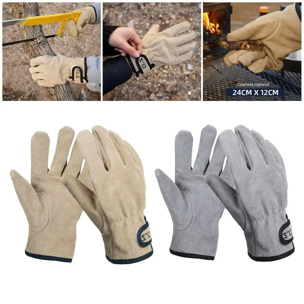 

1 Pair Cowhide Leather Barbecue Gloves Thicken Heat Resistant Work Gloves Durable Anti Slip Outdoor BBQ Gloves Summer