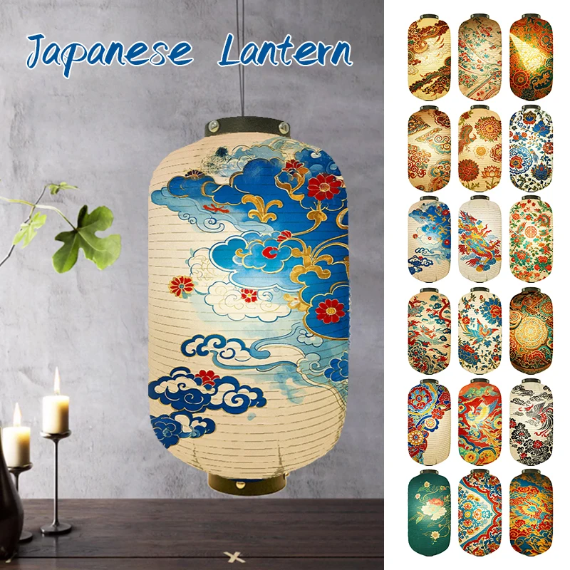 

NEW Dragon Phoenix Auspicious Cloud Printed Hanging Lanterns Cloth Festival Decoration Restaurant Hotel Decor Japanese Lantern