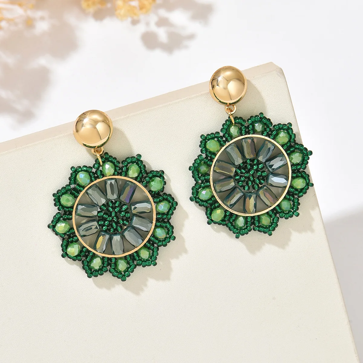 Bohemia Rice bead earrings Circle Multicolored Crystal Hand-woven Alloy Personality Fashion Temperament Beaded earrings