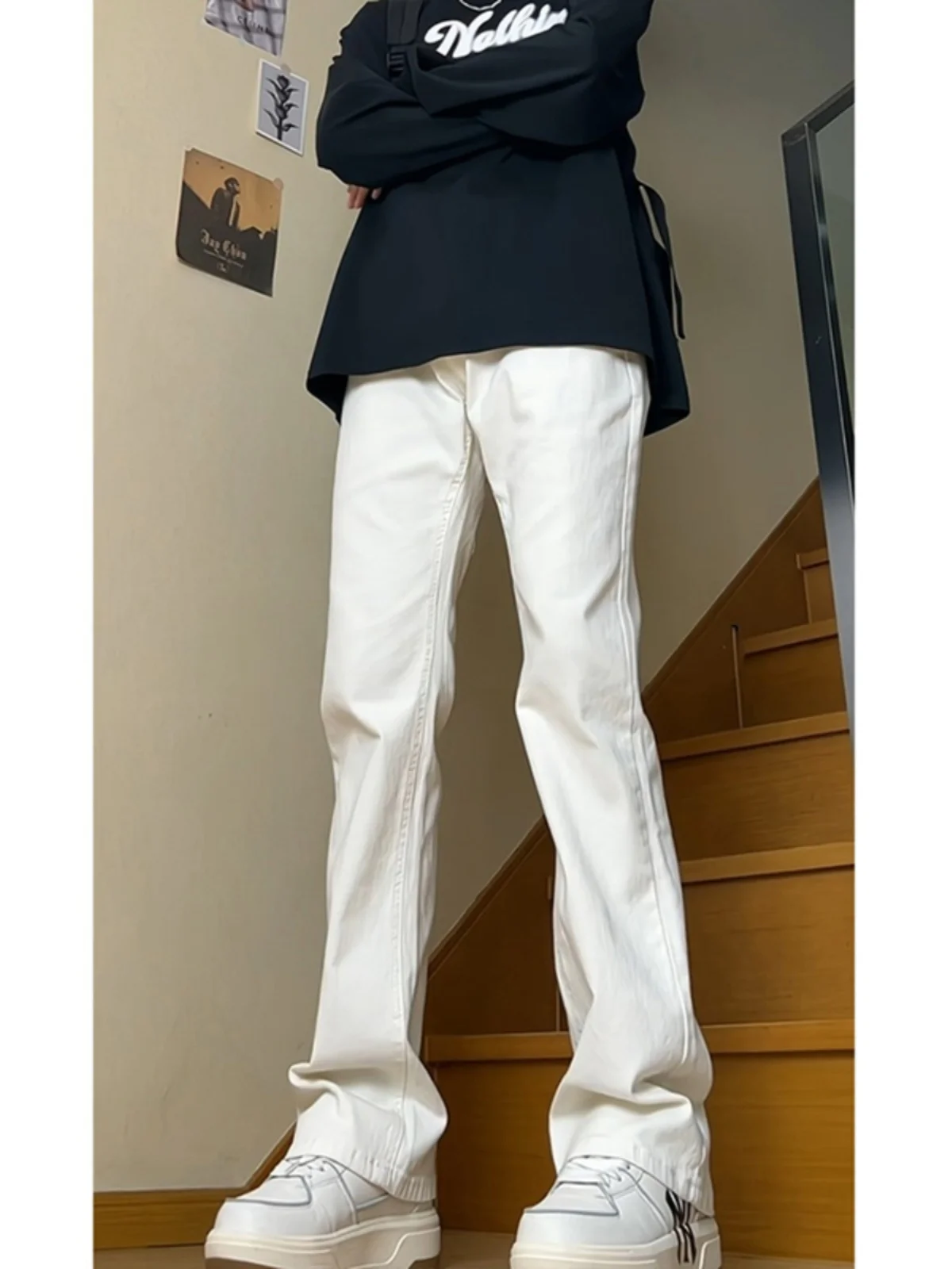 

Cleanfit White Straight Leg Jeans Men's High Street Sle Premium Denim Pants Durable Cotton Blend Youth Faion Summer Wear