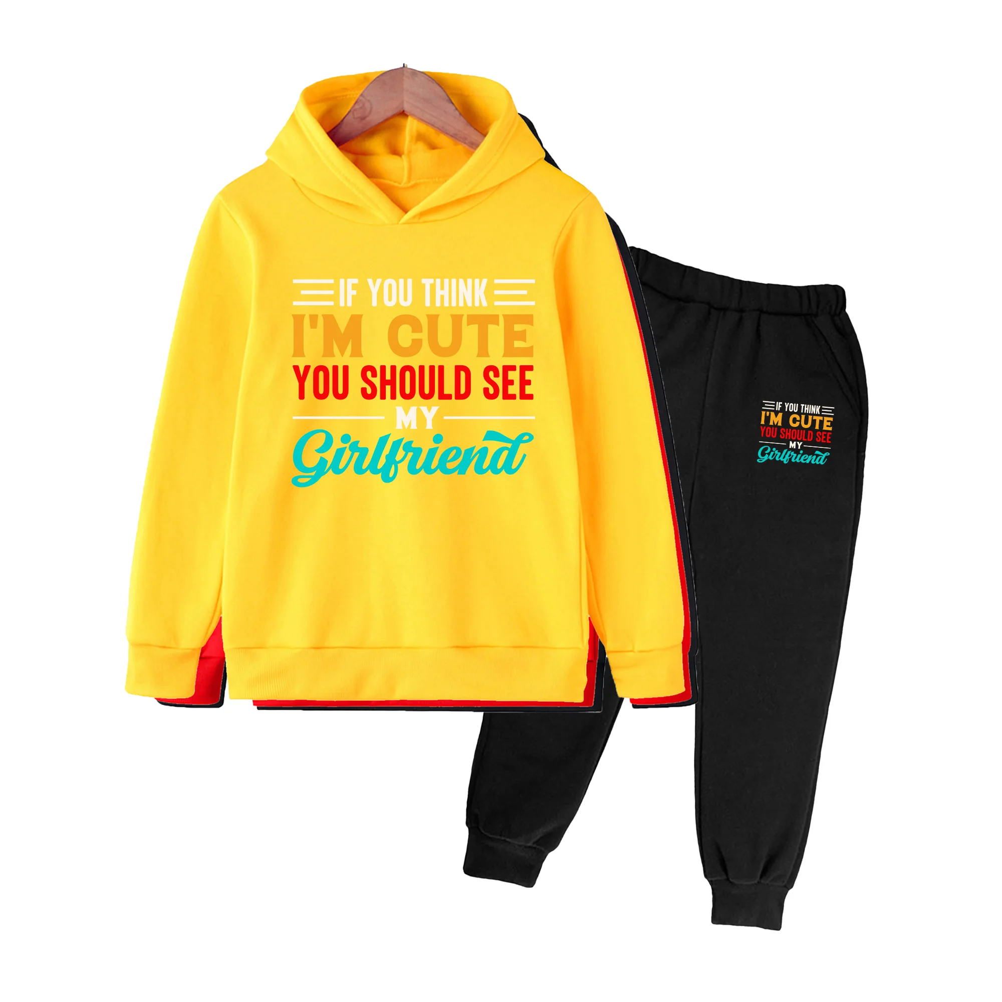Kids Hoodie & Sweatpants Set, Cute Girlfriend Graphic Print Tracksuit for Boys Girls Daily Wear
