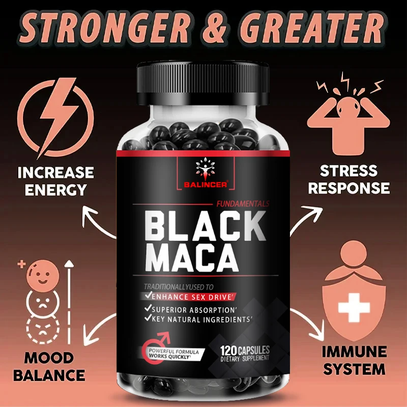 Balincer Organic Black Maca Extract 1000 Mg - Natural Power and Stamina with Black Pepper for Absorption 120 Vegetarian Capsules