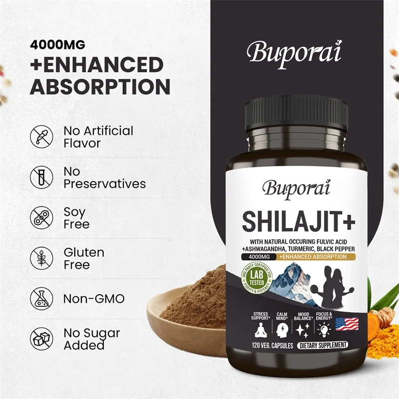 Shilajit+ Capsules - Enriched with Ashwagandha Extract for Energy, Muscle Strength Immunity, Endurance for Adult, Relieve Stress