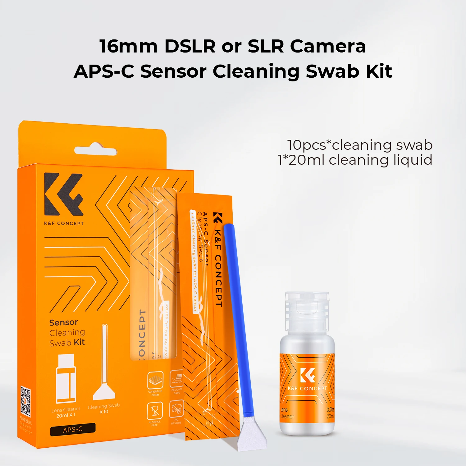 K&F Concept 16mm APS-C Cleaning Kits 10Pcs Cleaning Stick 20ml Cleaning Liquid Camera Lens Cleaning Brush for DSLR Camera