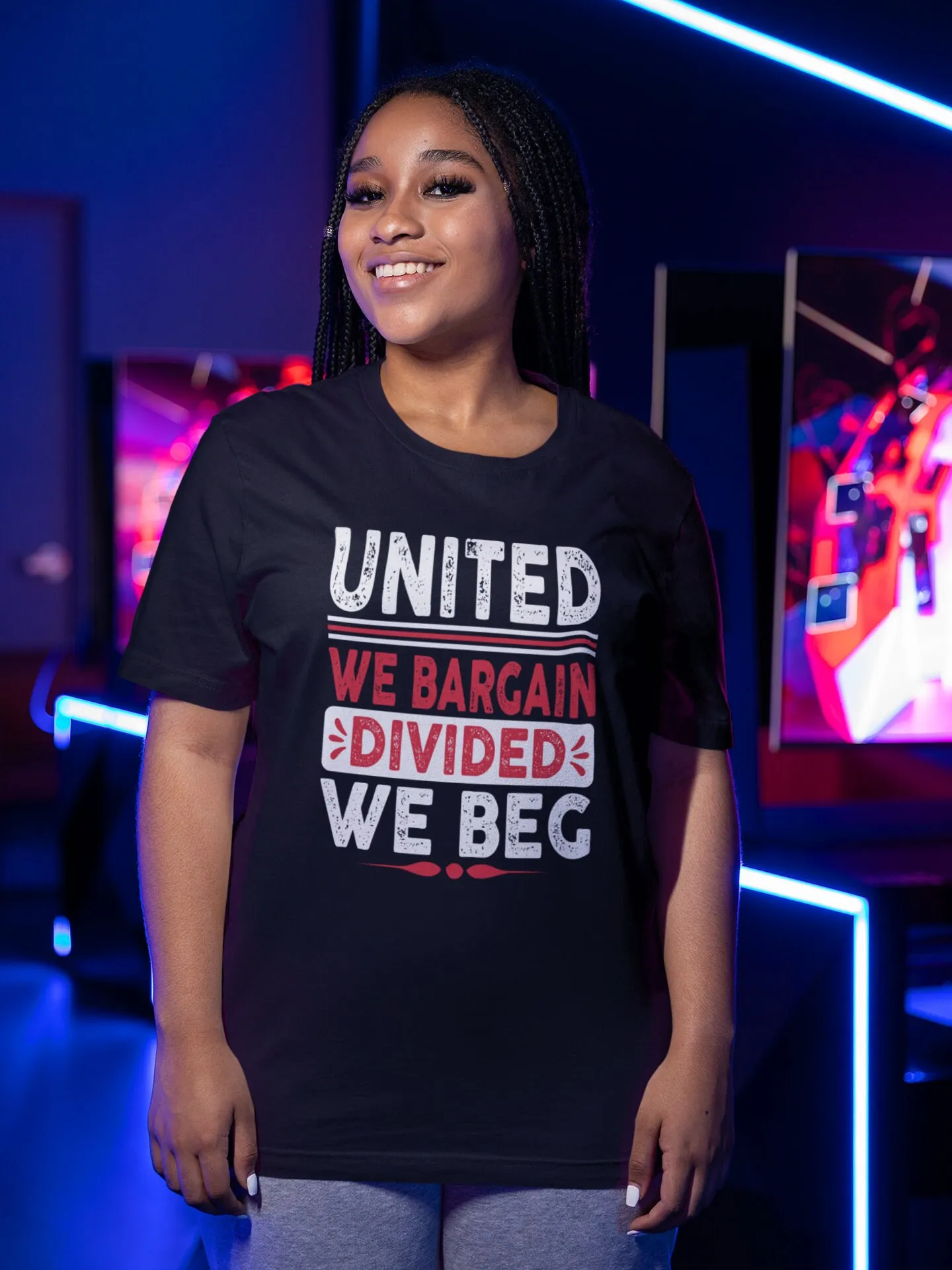 Unite for Fair Wages 'United We Bargain Divided Beg' T Shirt