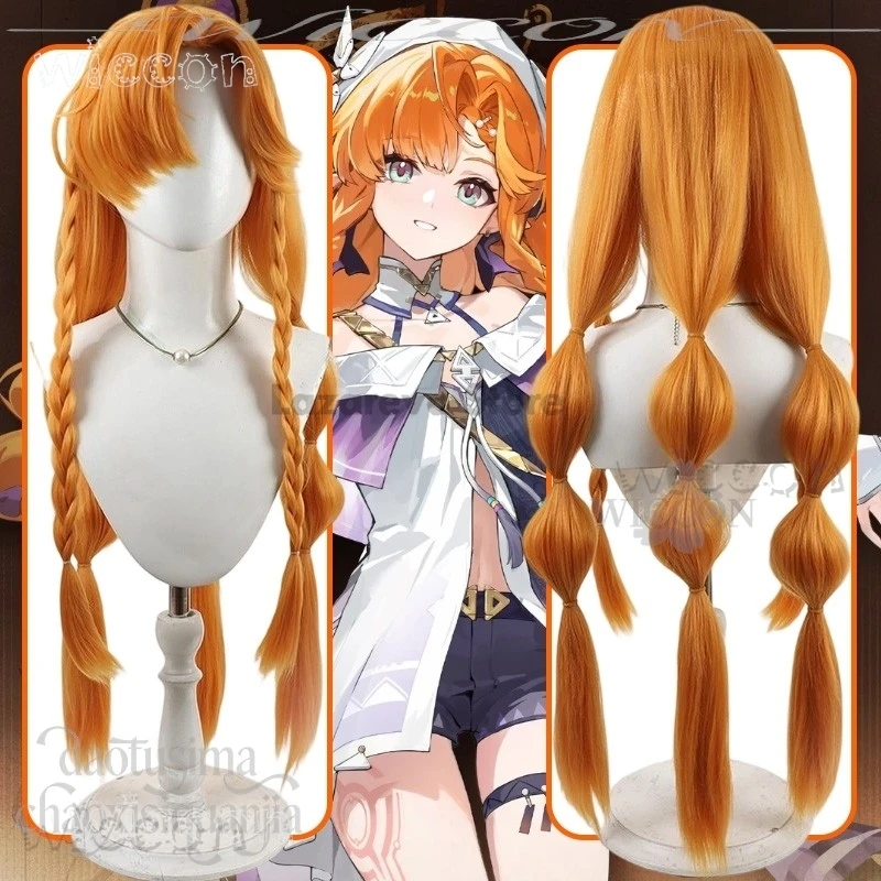 

Adults costume SIGRIKA Cosplay Anime Game Wuthering Waves Long Kawaii Orange Multiple Braids Thin Bang Wigs Halloween carnival C
