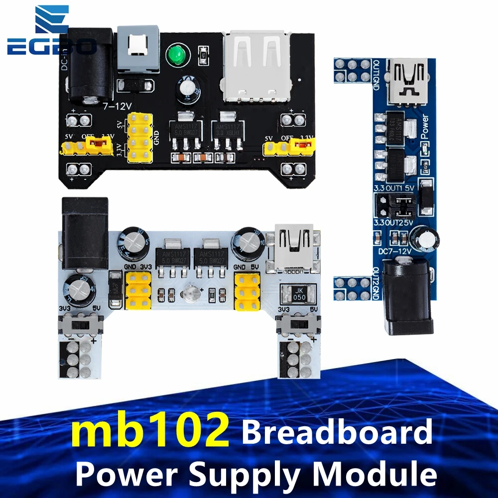 EGBO Breadboard Power Supply Module /mb102 white Breadboard Dedicated Power Module 2-way 3.3V 5V MB-102 Solderless Bread Board