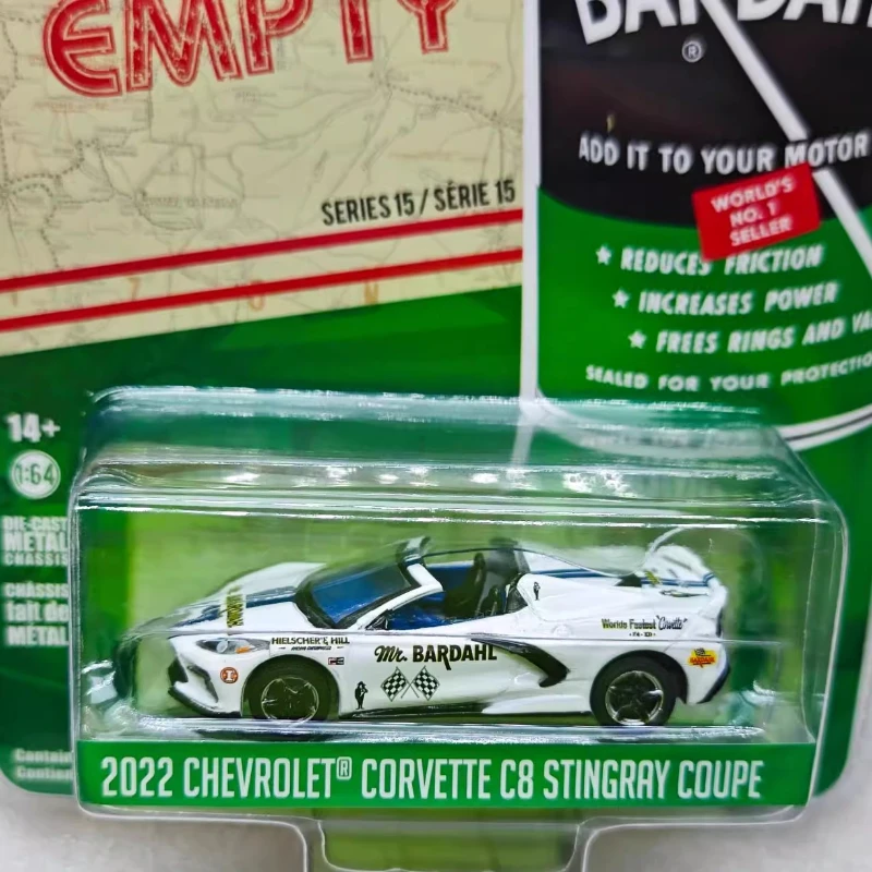

Зеленый свет 1:64 2022, Corvette C8 Stingray Cabriolet Mr. Bardahl, коллекция игрушек, маленькие подарки, модель, настенный кулон