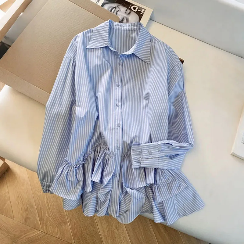 

Vintage Women's Blouses Striped Shirts 2026 New Fashion Loose Summer Korean Clothing Long-sleeved Cotton Women Top