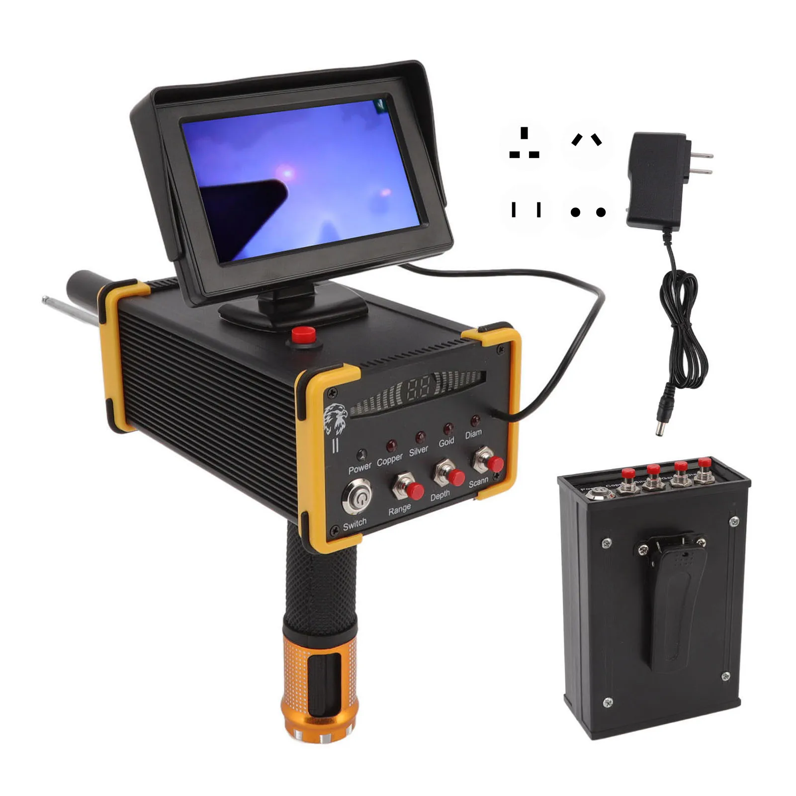 15m Metal Detector Metal Scanner Device Gold Finder Metal Scanner Device Search Range 1000m with GR8000 Screen Yellow
