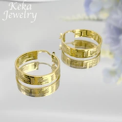 African Trendy Gold Plated Earrings for Women Copper Great Wall Pattern Round Earrings Italian America Jewelry Set Party Gifts