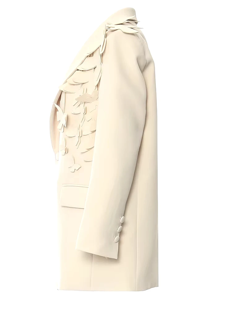 Women Apricot Butterfly Big Size Elegant Blazer New Lapel Long Sleeve Jacket Fashion Tide Spring Autumn 2024 1DH5934