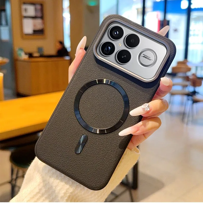 

Luxury Vegan Leather Magnetic Phone Case For Xiaomi Poco F8 Ultra Pro Metal Lens Protection Cover For Redmi K90 Pro Max Shell