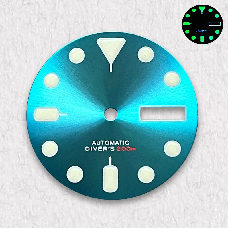 Alta qualidade 28.5mm s logotipo dial caber nh35/nh36/4r36 movimento c3 verde luminoso fosco/sunburst dial acessórios de relógio