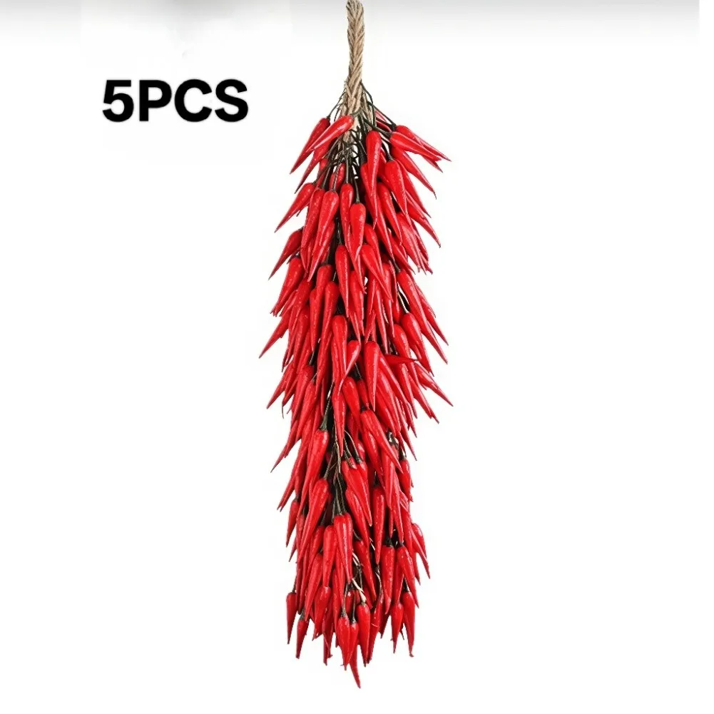 Red Chili Pepper String Set 5 Or 10 Pcs Plastic Faux Peppers Kitchen Decor Restaurant Cafe Wall Hanging Easy Suspend Room