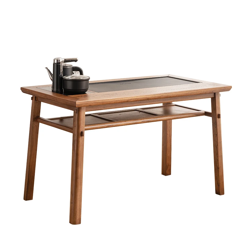 New Chinese balcony tea table leisure solid wood household small tea table elm small apartment drinking tea table and chairs