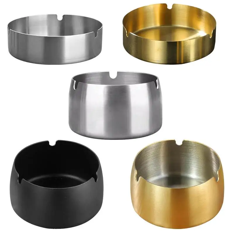 Cigar Ashtray Stainless Steel Round Shaped Decorative Tabletop Cigarettes Ash Holder For Home Bedroom Office Tabletop