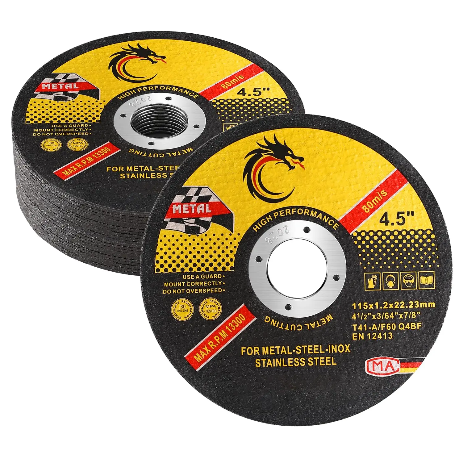 

4 1/2" Cut Off Wheel, 0.045" Thin, for Metal & Stainless, 13,300 RPM, 10-Pack