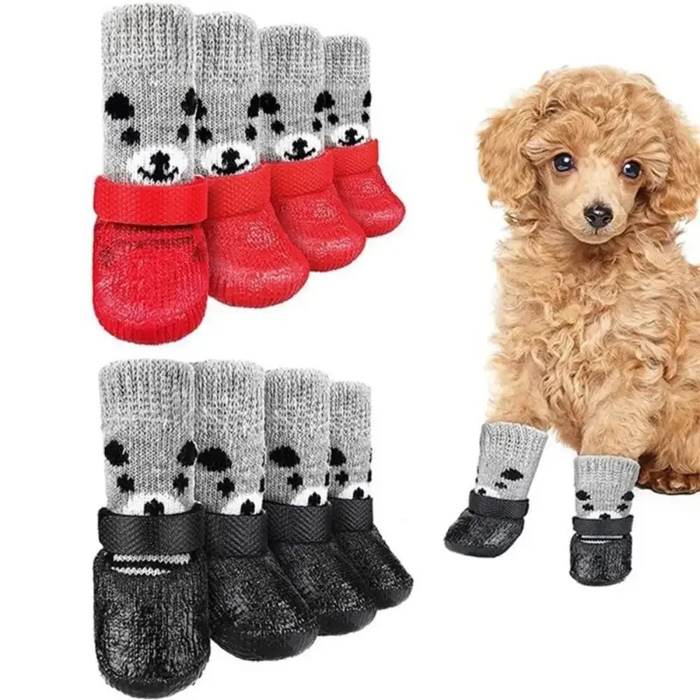 Winter Waterproof Shoes Socks Pet Non-slip Dog Rain Snow Boots Socks Warm Rubber Socks Dogs Knitting Socks Pet Supplies