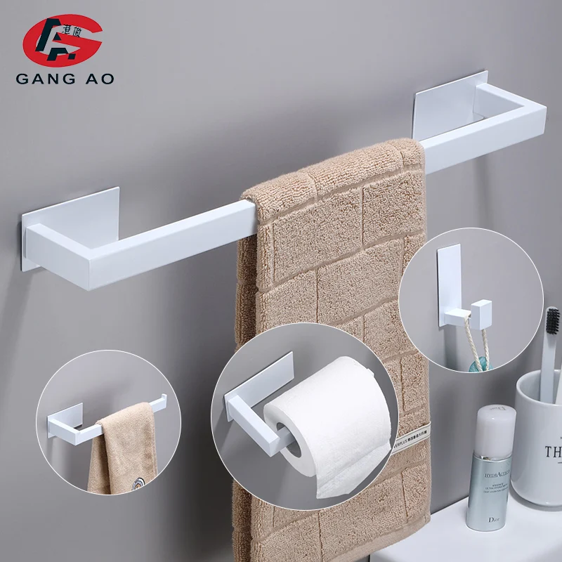 

Набор белых аксессуаров для ванной комнаты без сверления, держатель для рулона туалетной бумаги, вешалка для полотенец, кольцевая направляющая, крючок для одежды, фурнитура