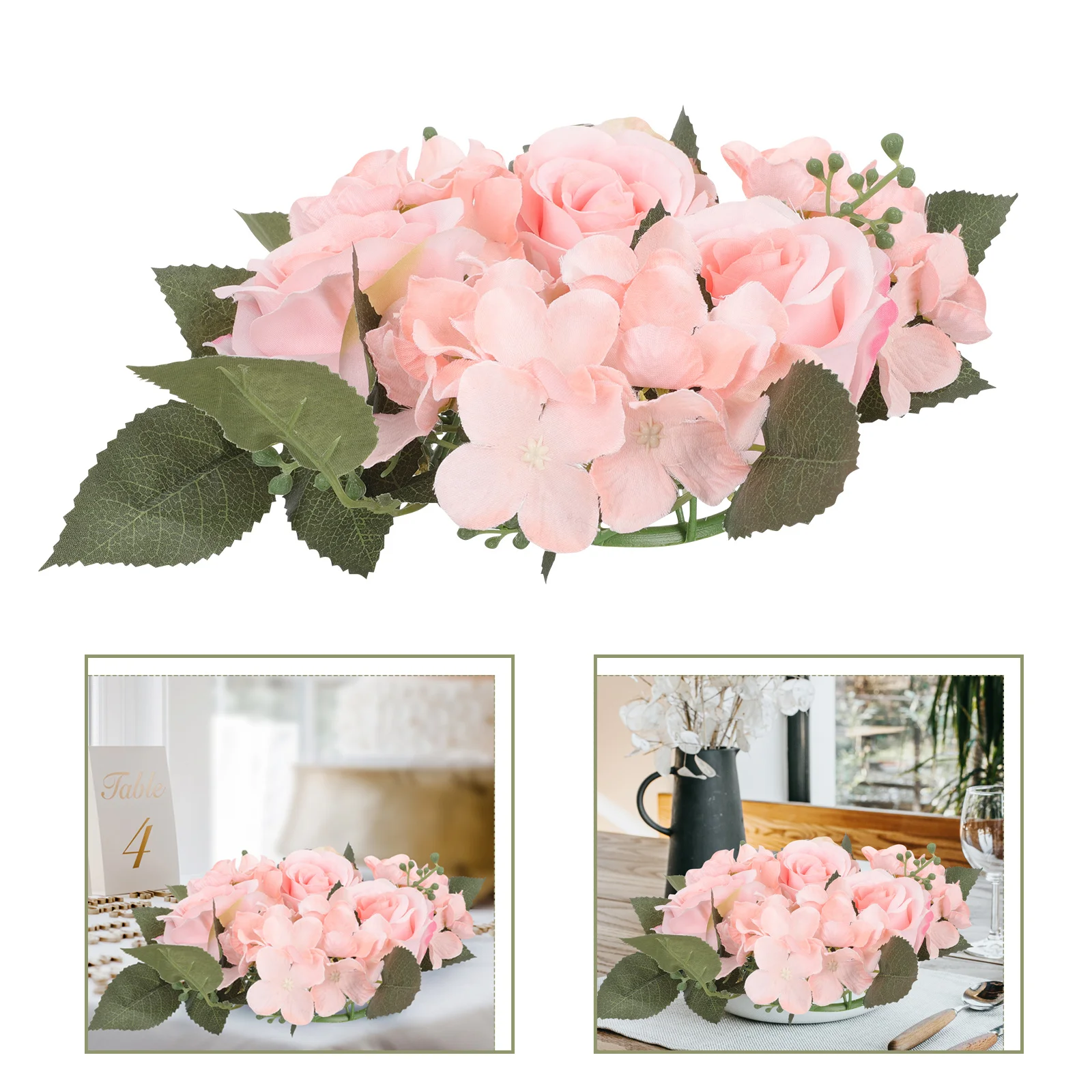 

2Pcs Artificial Rose Flower Wreath Wedding Table Rings Decorative Centerpiece Party Home Decor Rose Wreath